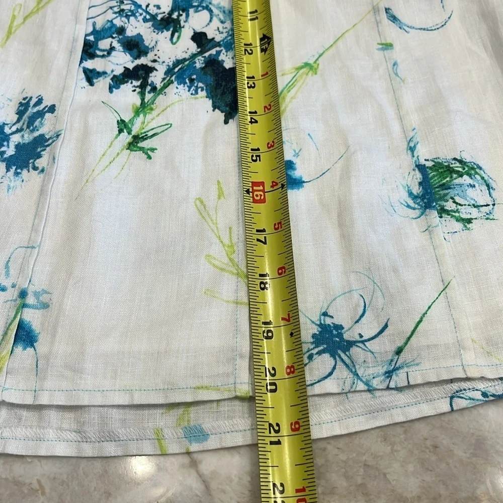 Ann Taylor | 100% Linen Floral Pencil Skirt | White‎ & Blue | Petite Size 4 (4P)